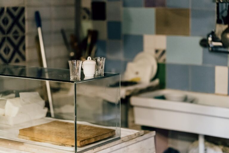 A glass counter in an Italian trattoria