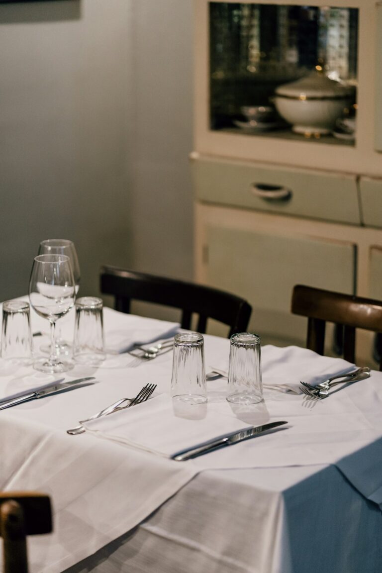 An old fashioned table setting in an Italian trattoria