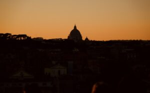 silhouette of building during sunset