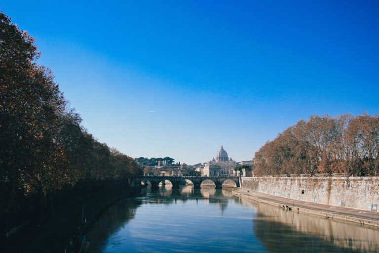 Italian landscape with river and church