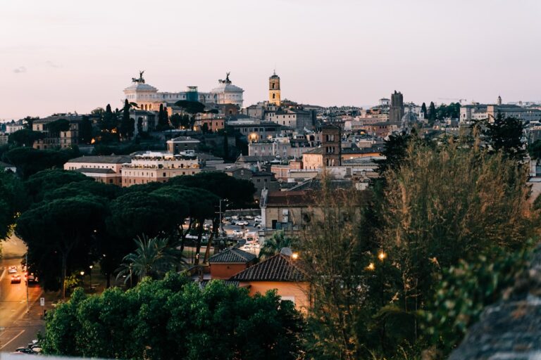 View from the Giardino degli Aranci in Rome, Italy during golden hour