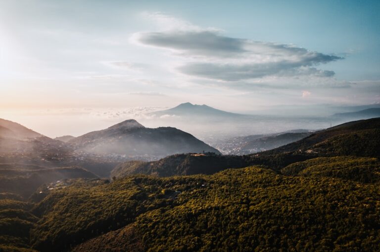 a landscape with hills and mountains