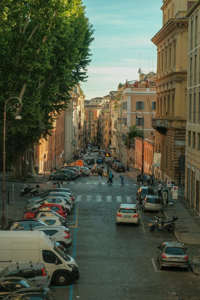 a city street filled with lots of parked cars