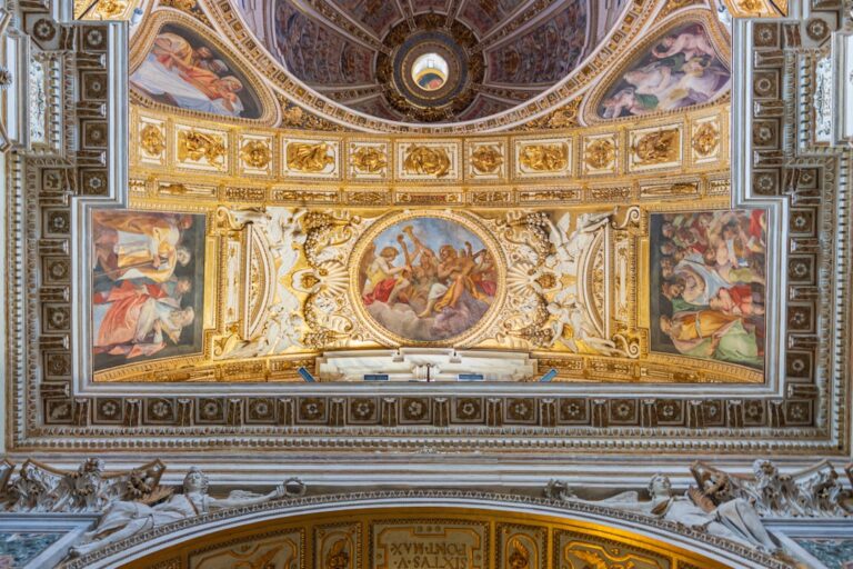 Ornate ceiling inside a historic building.