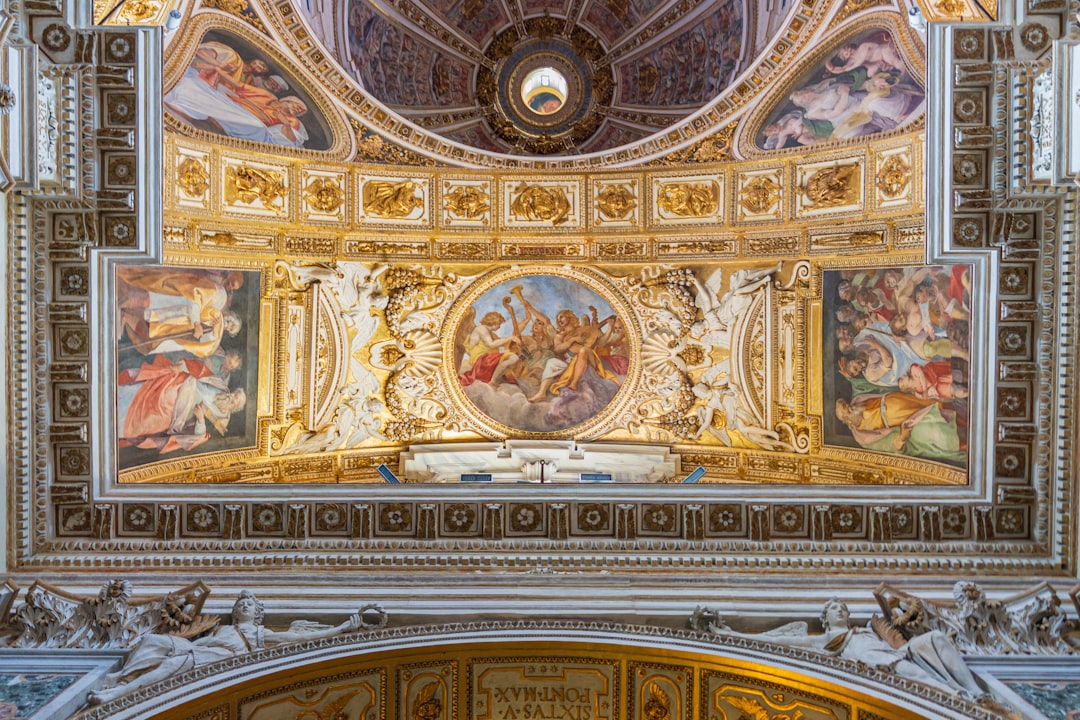 Ornate ceiling inside a historic building.